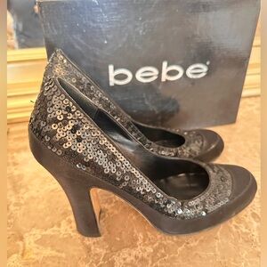 Bebe Black Sparkle Mary Jane Heels